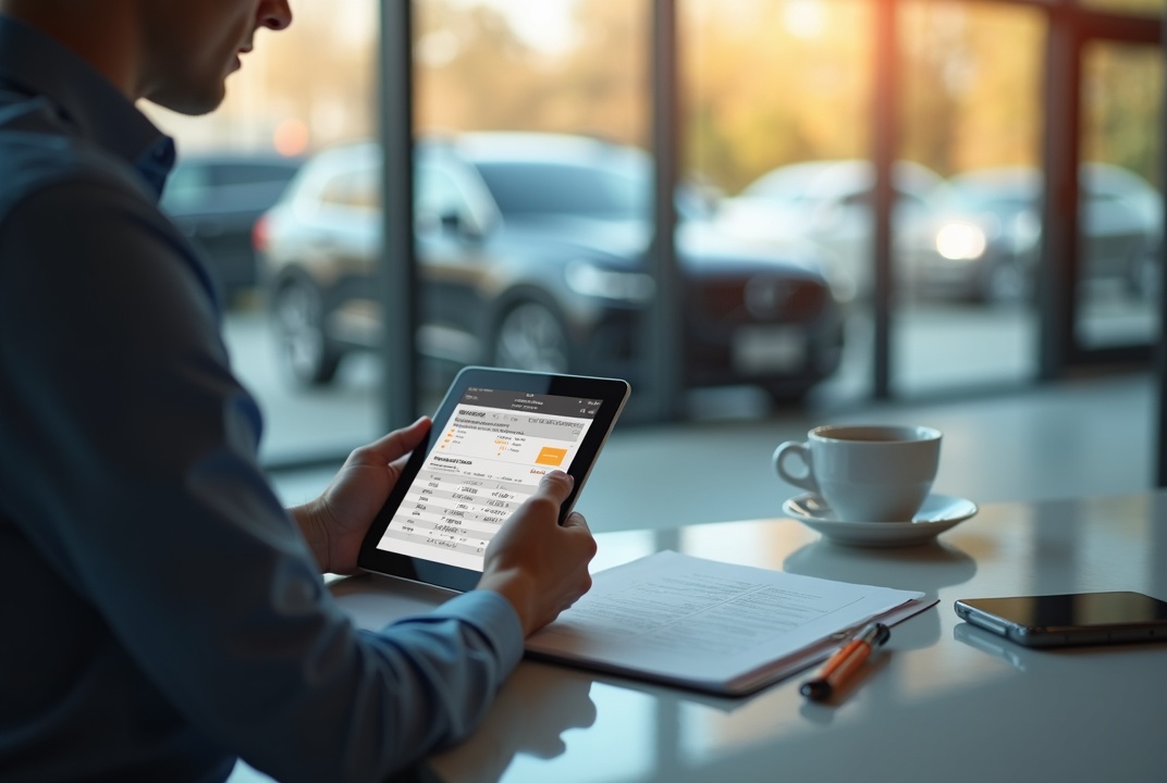 Person reviewing vehicle purchase details at a desk